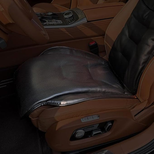 Car Car SUV's Wagon Universal Genuine Leather Seat Cushion Lumbar Back Top Layer Cowhide Front and Rear Cushion Plus Padded Comfort (Shiny Black, Seat)