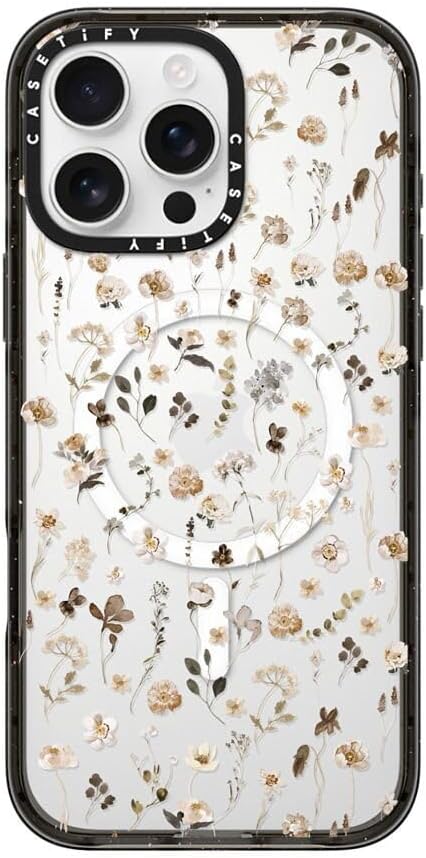 CASETiFY Impact Case for iPhone 16 Pro Max [Slim / 8.2 ft. 4X Military Grade Drop Protection/Compatible with Magsafe] - Wildflower Friday - Clear Black