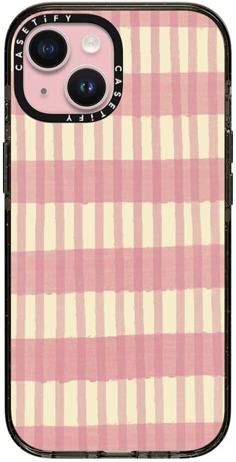 CASETiFY Impact Case for iPhone 15 [8.2ft 4X Military Grade Drop Protection/Compatible with Magsafe] - Pink Summer Stripes - Clear Black