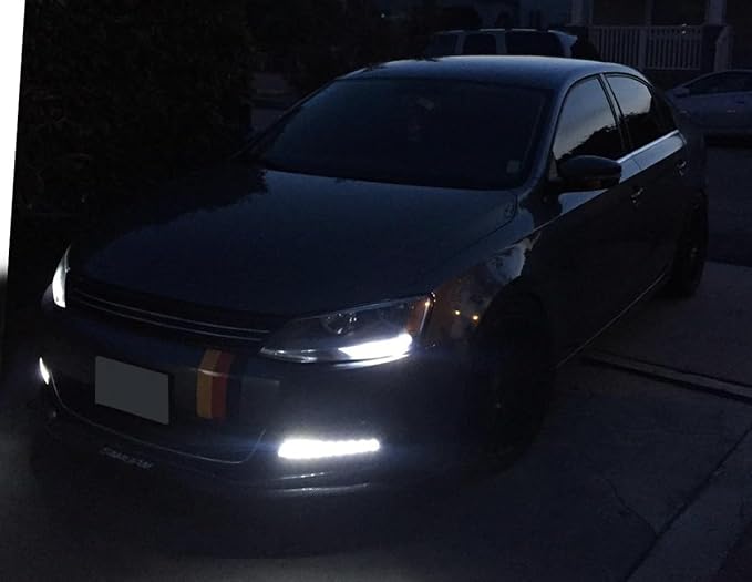 iJDMTOY Xenon White LED Daytime Running Lights Compatible With Volkswagen: 2011-2014 MK6 Jetta, OEM Fit DRL Bezel Assembly Powered by (9) High Power LED Lights Each Lamp
