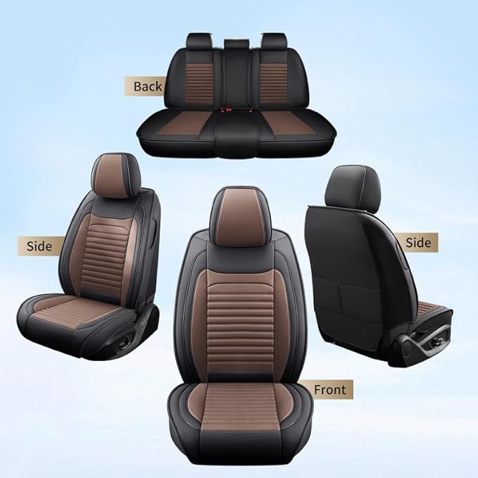 Car Seat Covers Full Set Fit for Toyota Matrix 2003-2014, Premium Faux Leather Car Seat Protector,Breathable Anti-Slip Full Wrapping Edge Seat Covers(Black&Brown,Full Set)