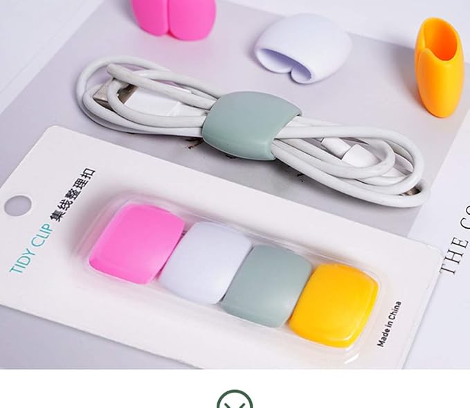 Keast 4Pcs Reusable Silicone Cord Organizer, Headphone Earphone Cable Organizer Cord Management Wrap Winder Headphone Cable Winder, Phone Charger Wire Clips for Business Travel Colors Random