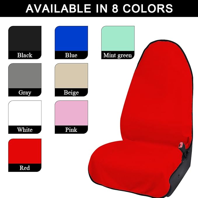 2PCS Car Towel Seat Cover, Waterproof Sweating Non-Slip Premium Soft Towel Carseat Protector, Universal Machine Washable Car Truck SUV Front Seat Cover for Gym Workout Beach Hiking (Red)
