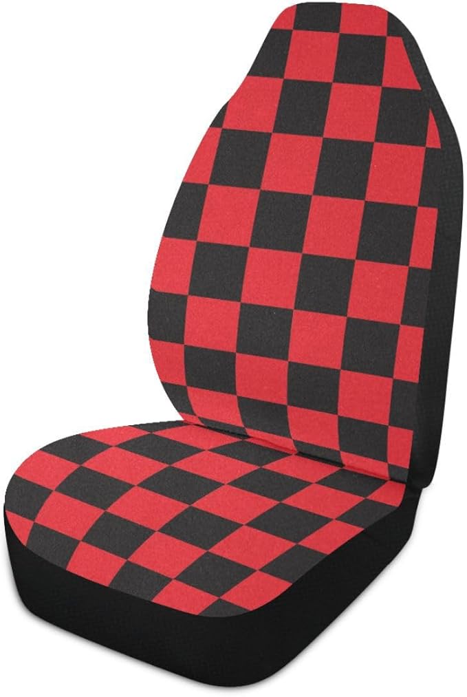 Checkered Car Seat Covers Set of 2,Geometric Christmas Plaid Pattern Black and Red Universal Front Seat Protector Vehicle Seat Cushion Cover for Women Men Cute Car Accessories for Car Truck