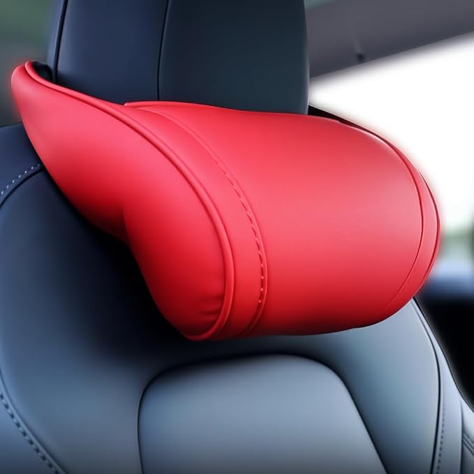 Car Headrest Neck Pillow Support Memory Foam Ergonomic Design Accessory for Driving Seat Fatigue Relief Compatible with Model S X 3 Y & Cybertruck - 1 Piece