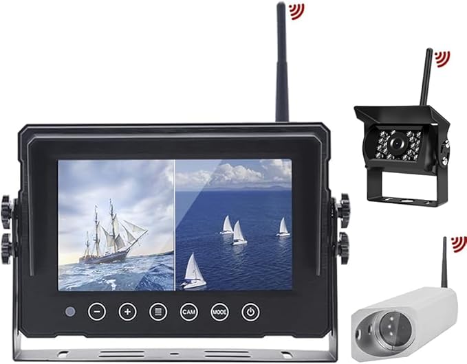 Digital Wireless 7" Monitor Forklift Front View Camera Magnetic 9600mA Battery, 1080P Rear View Camera
