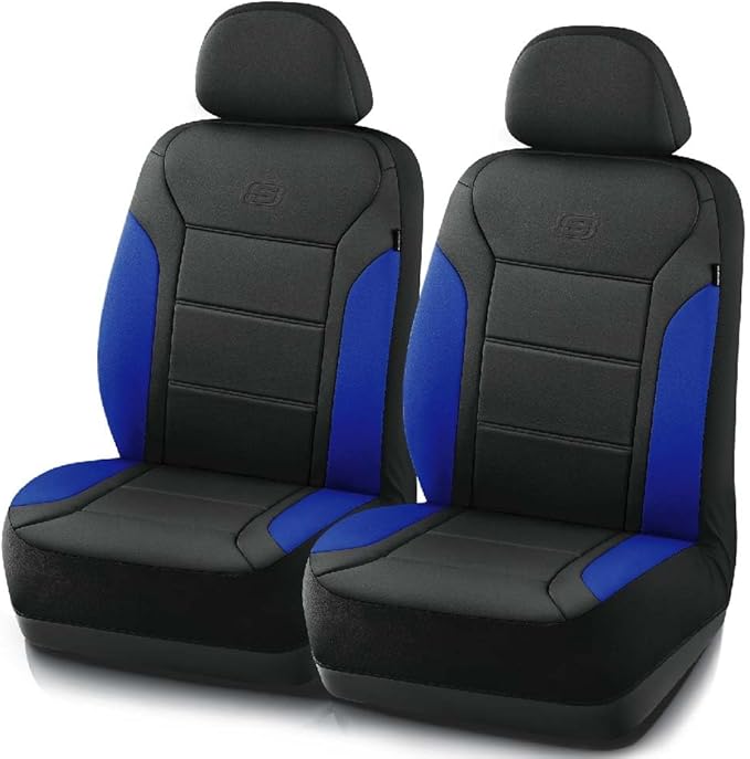Skechers Memory Foam Car Seat Covers, Lycra Fabric Seat Covers, Car Seat Covers Front Seats Airbag Compatible, Automotive Comfort Protection for Most Cars,Trucks, SUVs,Blue
