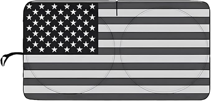 American Flag Car Windshield Sun Shade, Foldable Car Front Window Sunshade for Cars SUV Truck, Auto Interior Sun Protection Cover, Blocks UV Rays & Keeps Your Vehicle Cool (Black, L)