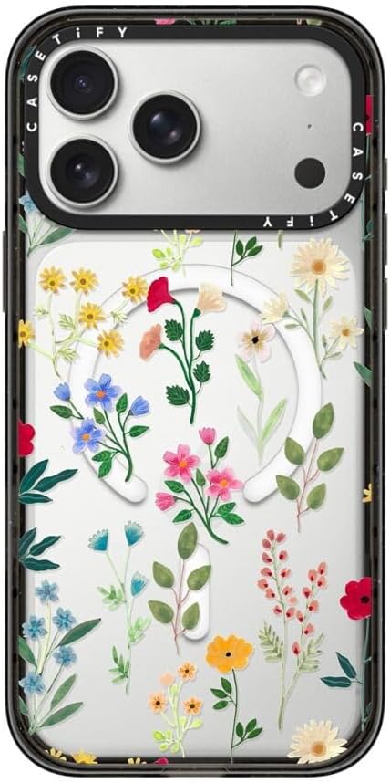 CASETiFY Impact iPhone 17 Pro Max Case [Slim/Compatible with Magsafe / 8.2 ft. 4X Military Grade Drop Protection] - Spring Botanicals 2 - Clear Black