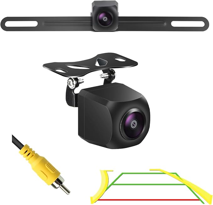 2in1 AHD 1080P Trajectory License Plate Backup Camera for Car, Truck, SUV, Minivan, Camper, RV, Pickup, GreenYi Rear View License Plate Frame Camera