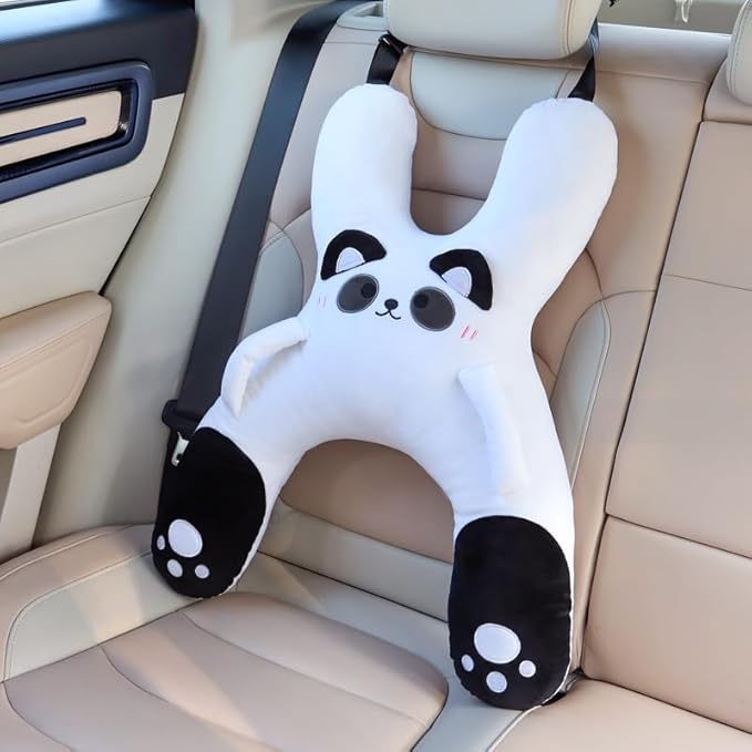 Car Pillow for Travel – Animal-Themed Car Seat Cushion with Safety Belt Protector – 4 Cute Styles: Pig, Dog, Rabbit, Panda (Pig)