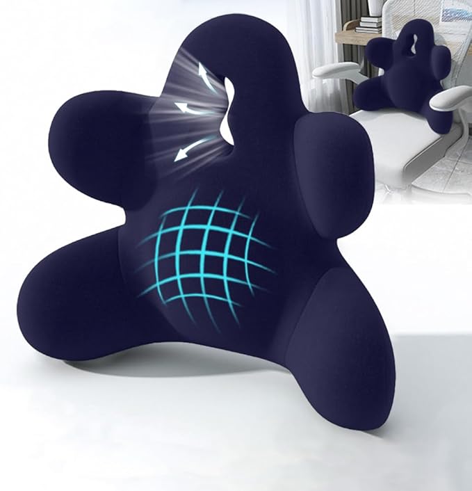 Lumbar Support Pillow for Office Chair, Back Pillow Lumbar Support for Car, Chair, Sofa - Improve Lower Back Pain Relief & Sitting Posture, Memory Foam Back Cushion for Long Sitting (Navy Blue)