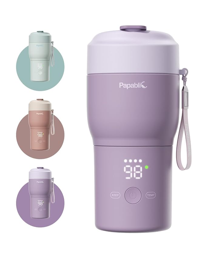 Papablic Pro Portable Bottle Warmer for Travel, Fast 2X Heating, Built-in Sterilizer, 5 Temp Settings, Water & Baby Milk & Formula Warmer on the Go, Smart Keep Warm, Lilac Purple
