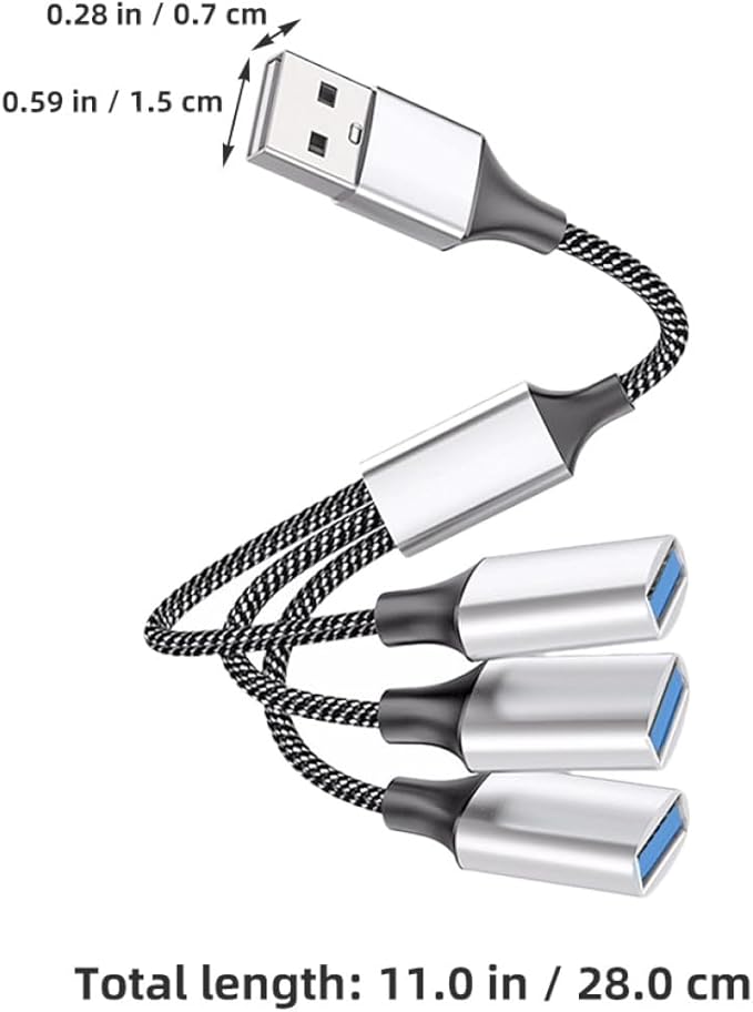 SHOWERORO Portable USB Splitter Cable Male to Female Multi-Function Hub for Laptop with Fast Data Transfer Compact Silver USB Power Expander
