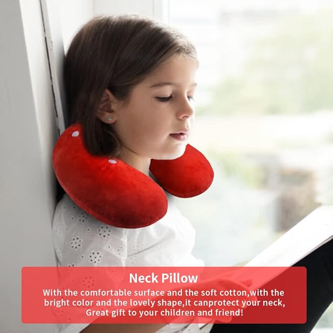 Travel Pillow for Kids, Cute Animal Neck Pillow Support U Shaped Cushion Plush Soft Rest Reading Pillows Sleeping Pillows for Airplane Train Car (Color:Strawberry)