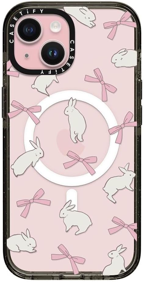 CASETiFY Impact Case for iPhone 15 [8.2ft 4X Military Grade Drop Protection/Compatible with Magsafe] - Rabbit Ribbon - Clear Black