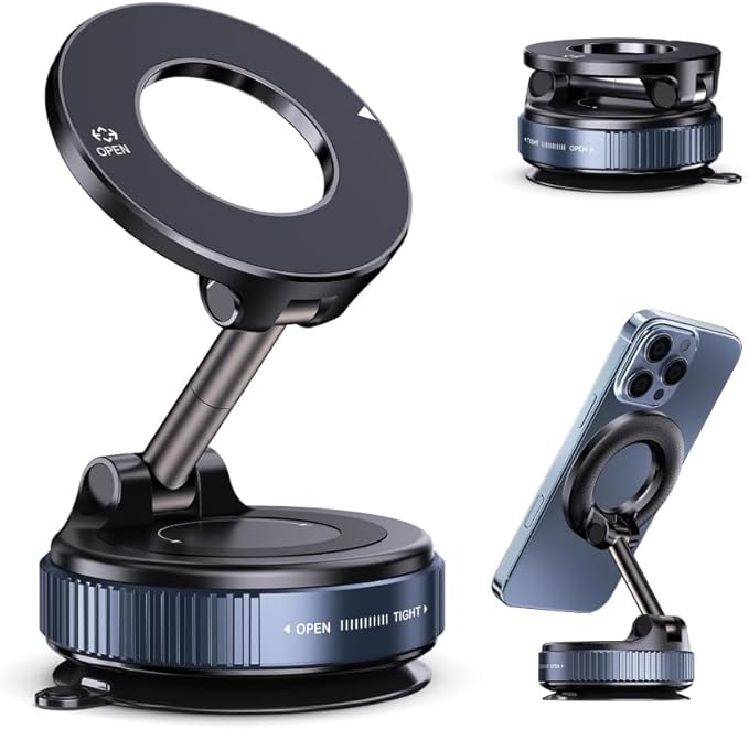 2026 Upgraded Vacuum Magnetic Car Phone Holder 360° Reinforced 96LBS Ultra Suction Cup Phone Mount for MagSafe Cell Phone Holders for Your Car/Gym/Mirror Mount for iPhone & Android