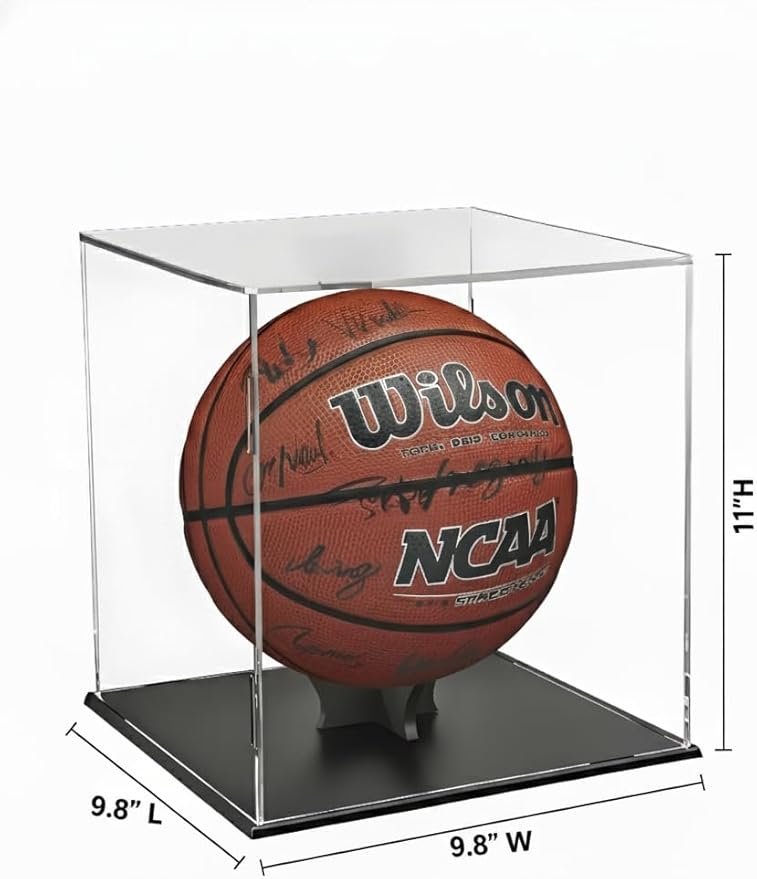 Basketball Display Case Stand,Clear Acrylic Display Case for Action Figures Toys Collectibles,Soccer Ball ,Need self-Assembly(9.8x9.8x11inch;25x25x28cm)