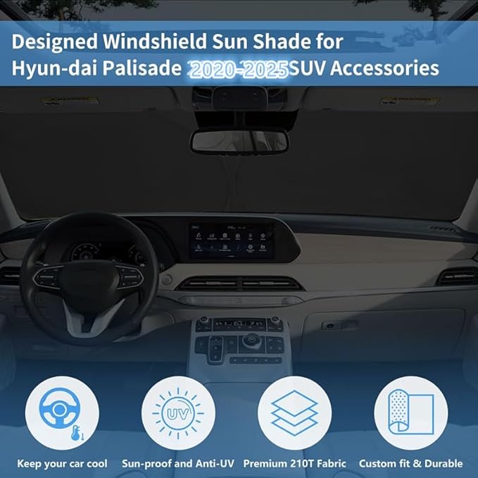 Windshield Sun Shade for Hyun-dai Palisade 2026 2025 2024 2023 2022 2021 2020 Accessories Window Sunshade Fit Hyun-dai Palisade Front Window Shade Sun Visor Blocks UV Keep Car Cooler