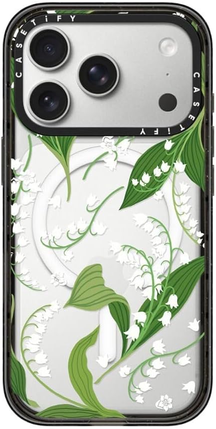 CASETiFY Impact iPhone 17 Pro Case [Slim/Compatible with Magsafe / 8.2 ft. 4X Military Grade Drop Protection] - Lily of The Valley - Clear Black