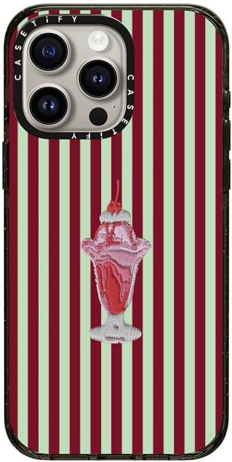 CASETiFY Impact iPhone 15 Pro Max Case [Slim/Compatible with Magsafe / 8.2 ft. 4X Military Grade Drop Protection] - Stripy Sundae - Clear Black