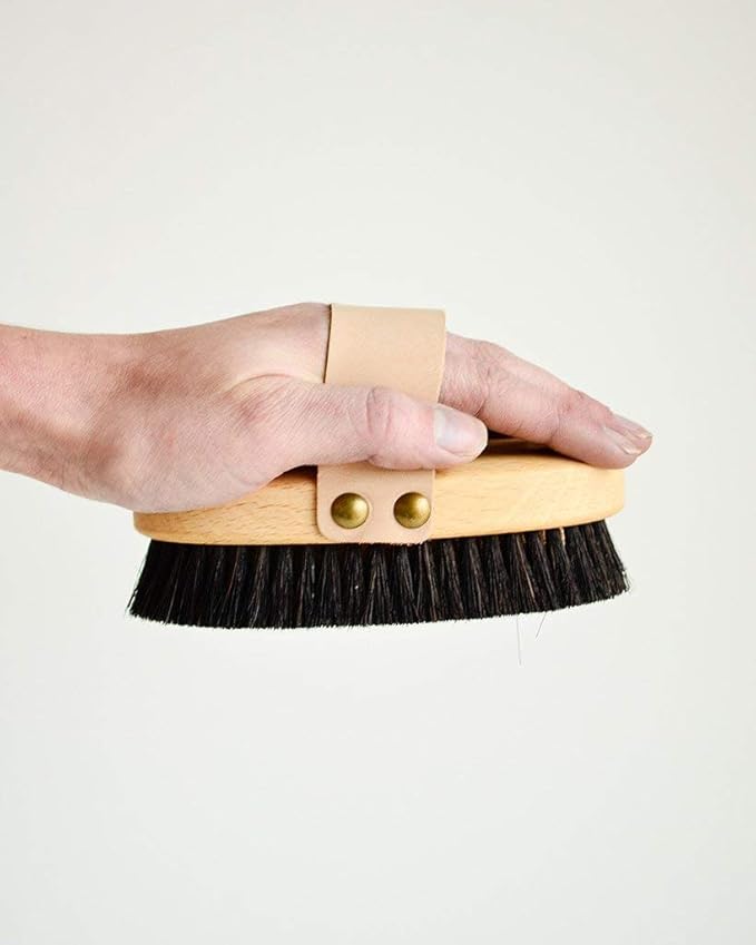 THE Original Made in Germany: Large Energy/Ionic Dry Body and Massage Brush with fine Bronze Bristles, Creates rejuvenating, Energizing Oxygen on Your Skin, Body Brush, Exfoliating with Leather Strip
