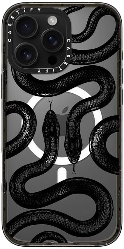 CASETiFY Impact Case for iPhone 16 Pro Max [Slim / 8.2 ft. 4X Military Grade Drop Protection/Compatible with Magsafe] - Black Kingsnake - Clear Black