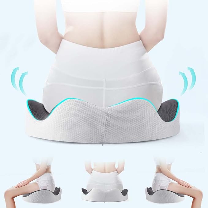 Seat Cushion for Office Chair Orthopedic Memory Foam Coccyx Support Pad Sciatica Pain Relief Tailbone Back Comfort Posture Alignment Pressure Massage Home Car Work” Gray