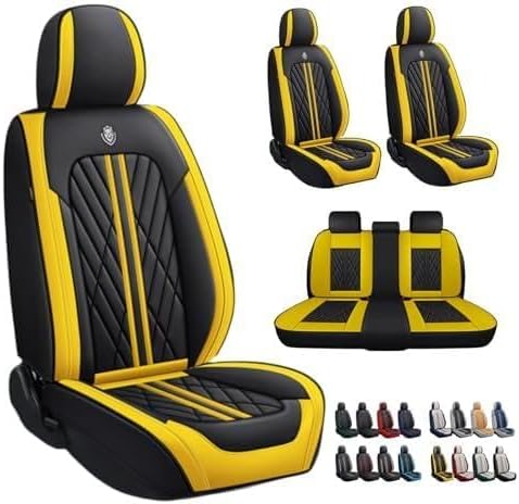 Premium Nappa Leatherette Car Seat Cover Set Custom Fit for Honda CR-V CRV 2000-2023 2024 2025 2026 Water-Proof Breathable Faux Leather Seat Cushion Protectors (Full Set 5 Seats,Black Yellow)