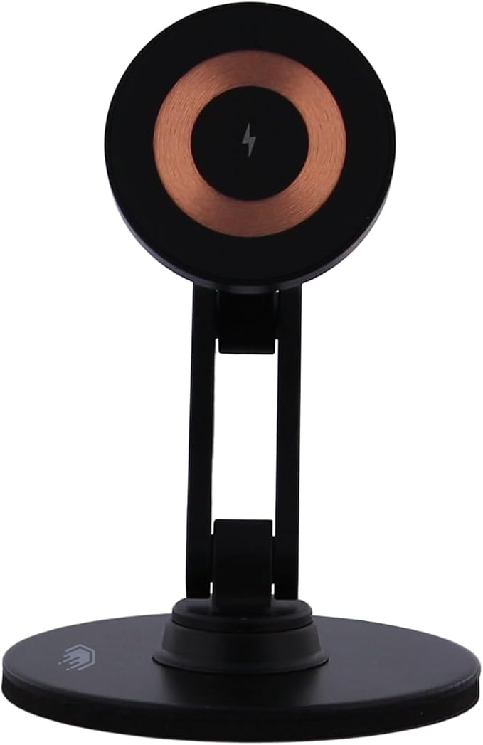 ClikDock Cell Phone Magnetic Wireless Charger Stand, 360° Spin, Aluminum Construction, Compatible with MagSafe Phones for iPhone & Andriod (Black)