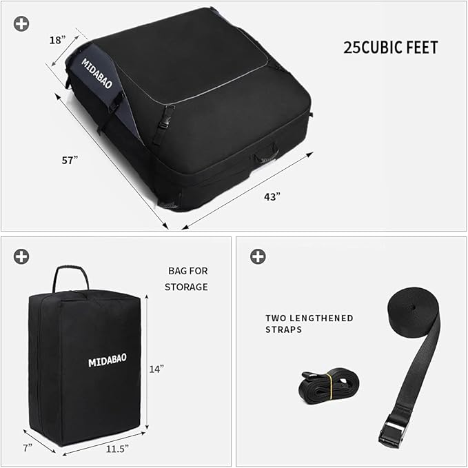 Roof Top Carrying Bags, 25 Cubic Feet Waterproof Rooftop Cargo Carrier + 6 Door Hooks Suitable for All Vehicle with/Without Rack