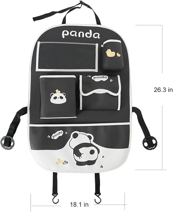YUNZLAN Cute Panda Leather Car Backseat Organizer 1 Pack Car Seat Back Protectors with Clear 10" Tablet Holder + 4 Storage Pockets