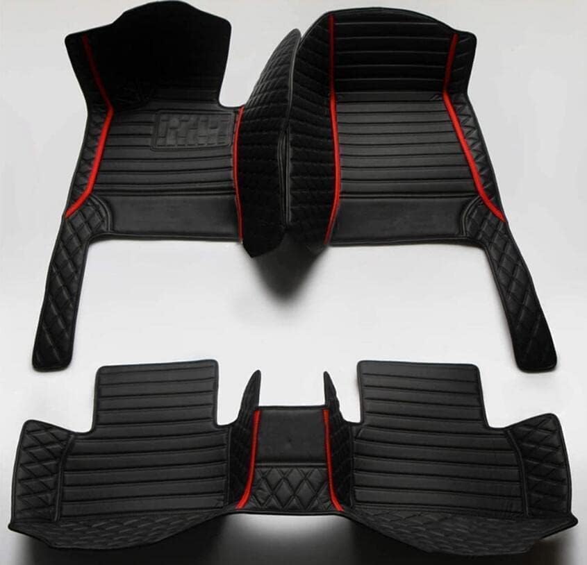 Custom All-Weather Protection Leather Car Floor Mats for Cars Sedan SUV Sports Car Waterproof Floor Mat (All Black Red)