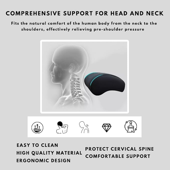 Car Headrest Neck Pillow Support Memory Foam Ergonomic Design Accessory for Driving Seat Fatigue Relief Compatible with Model S X 3 Y & Cybertruck - 1 Piece