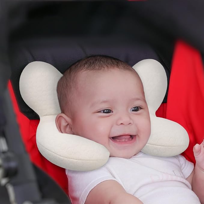 Upgraded Baby Head Support Pillow for Newborn Toddler, Soft Cotton Baby Travel Pillow for Car Seats and Strollers for Baby, White