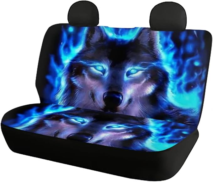 KEIAHUAN Cool Wolf Car Seat Cover Backrest Seat Protector Full Set of 4pcs Universal Car Interior Decorative for Women Ladies Gifts Fit Most Car,Truck,SUV,Van 4Pack Blue