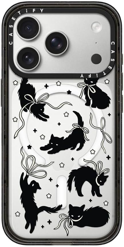 CASETiFY Impact iPhone 17 Pro Case [Slim/Compatible with Magsafe / 8.2 ft. 4X Military Grade Drop Protection] - Black Cat - Clear Black