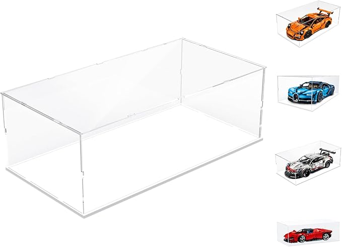 Choowin Acrylic Display Case for Lego Car Display for Lego Porsche 911 McLaren P1 Ferrari SP3 Display Thickened Clear Acrylic Display Cases for Collectibles Assemble Dustproof Display Box(White Base)