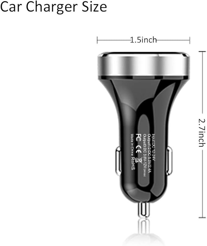 LIHAN 3 USB Car Charger,12V/24V Voltage Meter, QC3.0 Output 4.8A, Cigarette Lighter Plug Adapter Compatible with iPhone,iPad, Samsung, USB Charging Devices, Silver