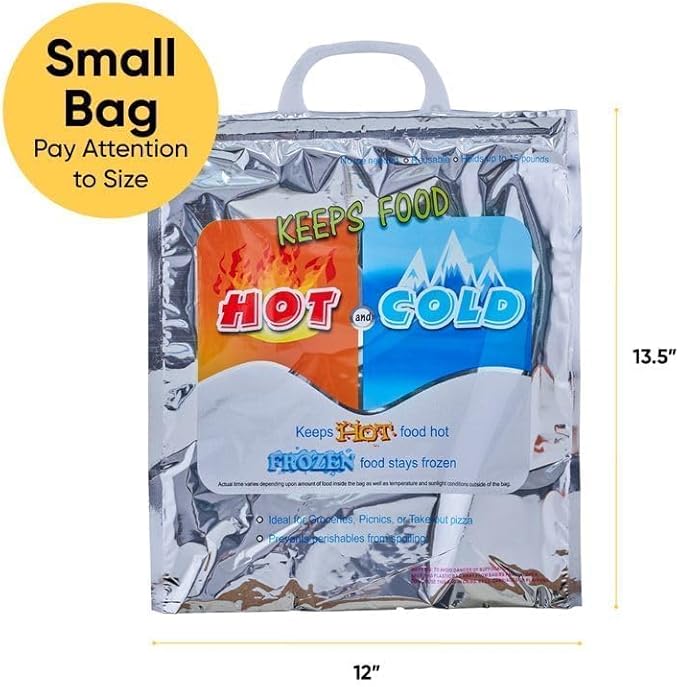 Superio Hot and Cold Insulated Bags for Food Delivery, Grocery Shopping Bags, Food Storage for Hot and Frozen Food for Travel, Disposable Cooler Bag, Reinforced Thermal Lunch Bag (8, 12"x13.5")