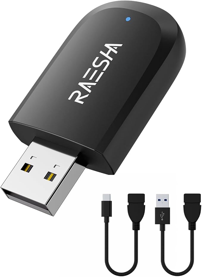 RAESHA Wireless CarPlay Adapter – Mini 2 in 1 Wireless CarPlay Adapter for Both Apple CarPlay and Android Auto – Easy Installation, Clutter-Free, and Seamless Control with Ultra-Fast Connection