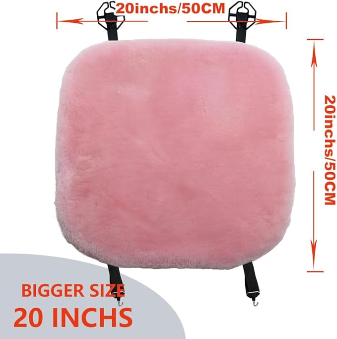 OGLAND Fluffy Genuine Australia Sheepskin Car Seat Cover for Auto Interior Accessories with Soft Fuzzy Wool Eco-Friendly Natural Fur Non-Slip (Pink, Front 20 * 20inchs)