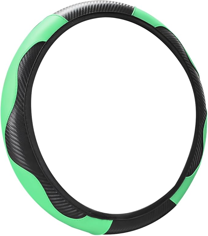 LoyaForba Car Steering Wheel Cover, Microfiber PU Leather Elastic Carbon Fiber Auto Steering Wheel Protector, Universal 15 Inch Breathable Anti-Slip, Car Interior Accessories for Most Cars (Green)