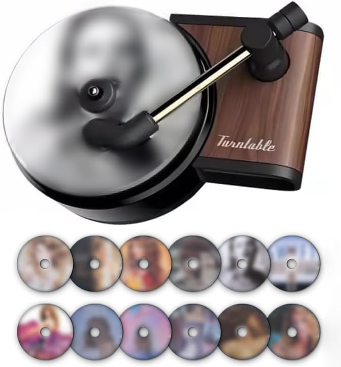 Car Air Freshener Record Player Car Vent Clip Air Diffuser with 12pcs Refill Pads Aromatherapy Tablets for Fans Gift, Music Lovers Gifts
