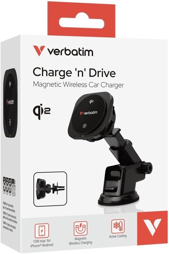 Verbatim Charge 'n’ Drive Qi2 Magnetic Wireless Car Charger