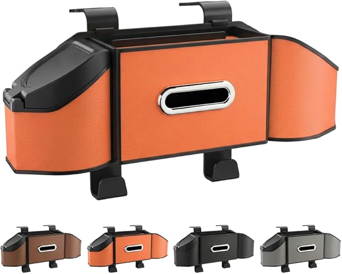 7-in-1 Car Backseat Organizer,Multifunctional Car Organizers and Storage Box with Cup Holder, Tissue Box,Trash Bin,Phone Mount and Hooks,Car Essentials Accessories for Women and Men (Orange)