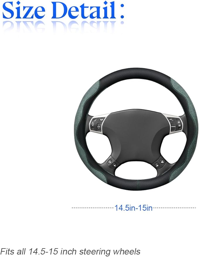 zipelo 14.5"-15" Car Steering Wheel Cover, Auto Interior Wheel Protector with Durable Soft Breathable Anti-Slip Linging Leather, Universal for Vehicles Trucks SUVs Accessories for Men Women (Black)