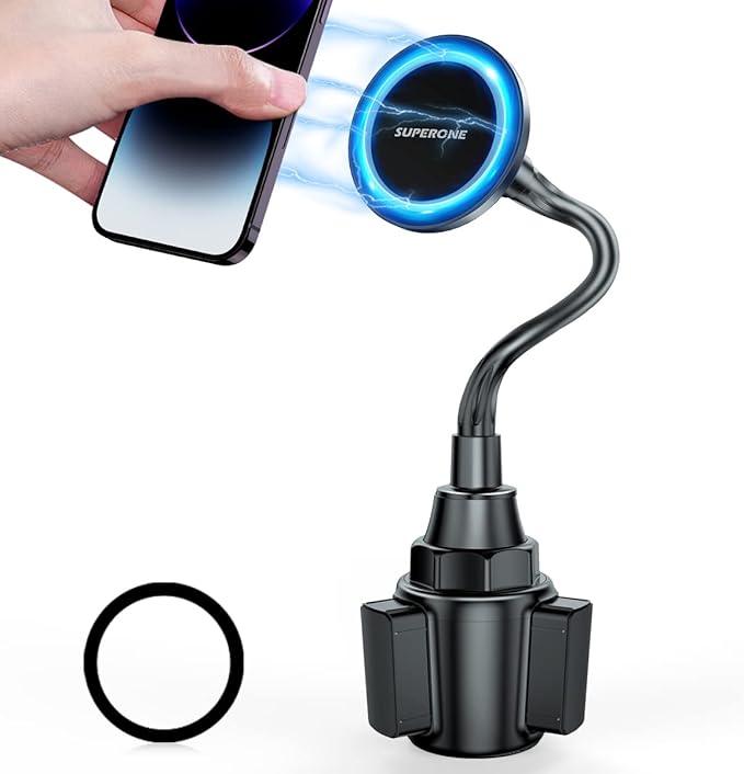 SUPERONE for Magsafe Cup Holder Phone Mount,Universal Cup Phone Holder For Car,Wireless Magnetic Car Mount with Adjustable Neck & 360°Rotation for iPhone 17 16 15 14 13 12Pro Max,Samsung & Smartphones