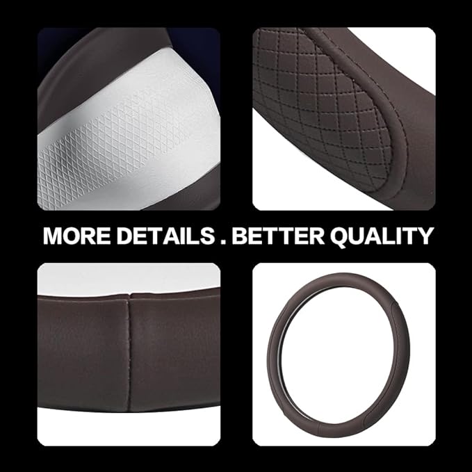 VARGTR Microfiber Leather Steering Wheel Cover with Classic Embossing, Anti-Slip Breathable Auto Car Wheel Protector, 15 Inch, Coffee