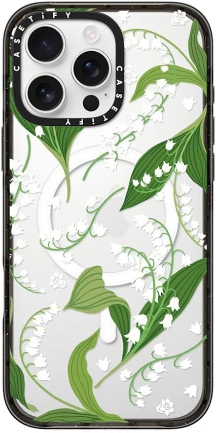 CASETiFY Impact Case for iPhone 16 Pro Max [Slim / 8.2 ft. 4X Military Grade Drop Protection/Compatible with Magsafe] - Lily of The Valley - Clear Black